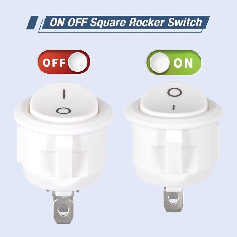 VEXUNGA Round Rocker Switch White 2 Pin 2 Position Mini Circle Toggle Switches On Off 6A/250V 10A/125V KCD1 Rocker Switch for Rv Car Truck Boat (Pack of 10pcs) - Image 3